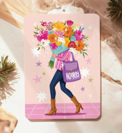 Kaart felicitatie vrouw met boeket verjaardag ansichtkaart