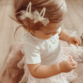 Your Little Miss ♥ Baby haarspeldjes met twist en linten strik - cream organza
