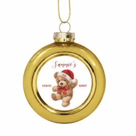 Kerstbal - Vintage Teddy - Naam + First Christmas.