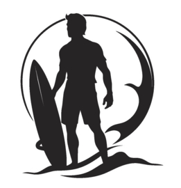Sticker surfer met plank