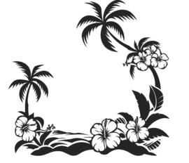 sticker hibiscus and palmtrees