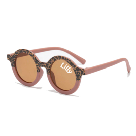 Baby- en kinder zonnebril UV400 rond - Oudroze / Luipaard