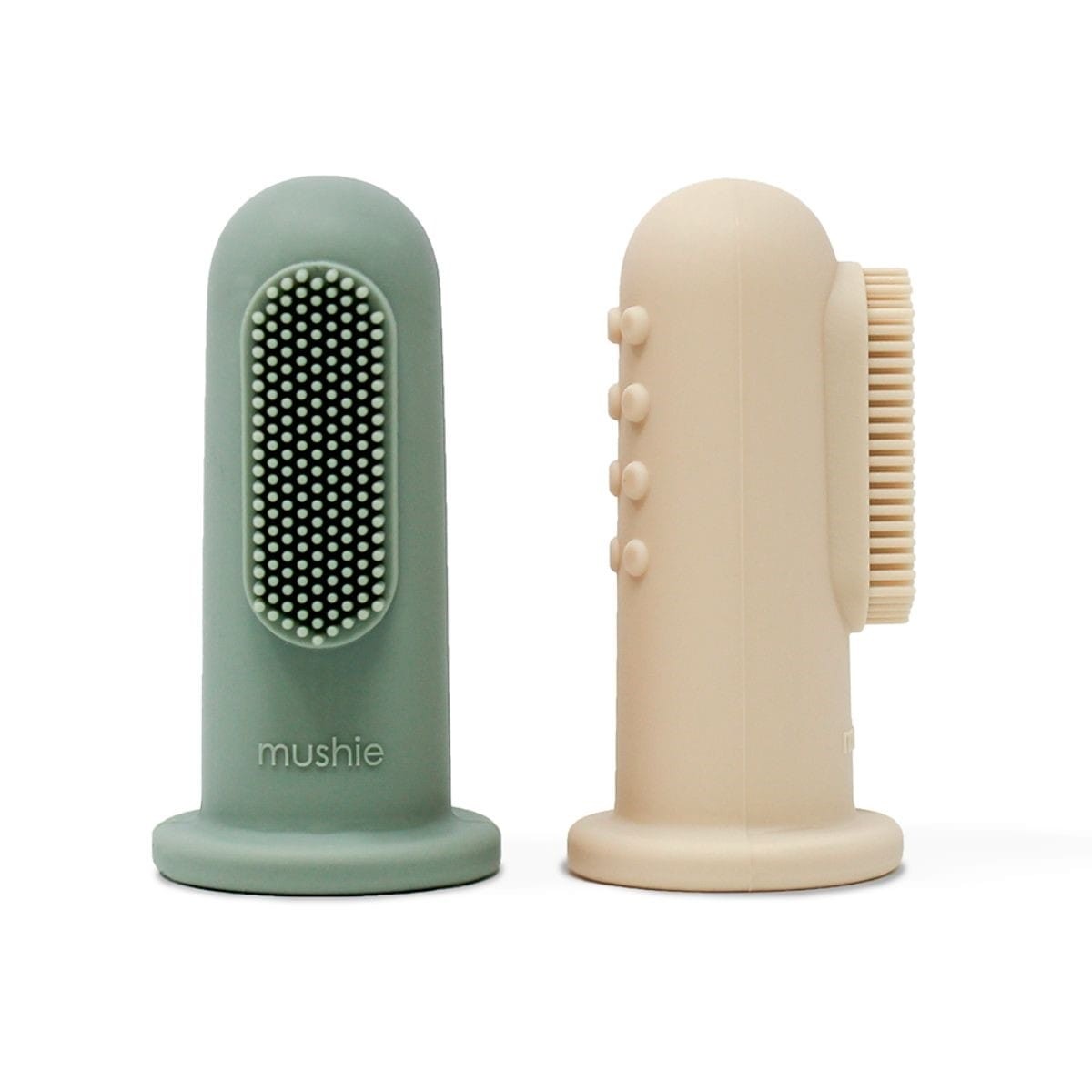 Mushie Baby Vingertandenborstel - Cambridge Blue / Shifting Sand [set van 2]