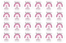 Velletje bedrukte stickers regenboog verjaardag met naam roze