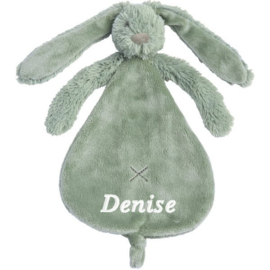 Happy horse knuffeldoekje old green rabbit  met naam