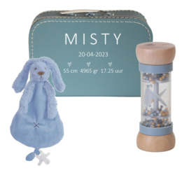 Giftset geboortekoffertje hearts greyblue