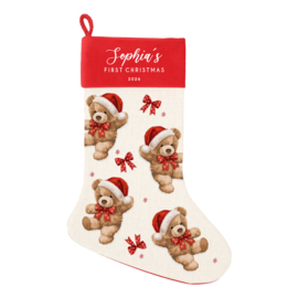 Gepersonaliseerde Christmas Stocking - Vintage Teddy | First Christmas