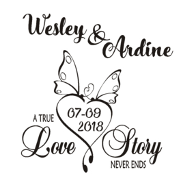 Sticker 'A true love' met namen en datum