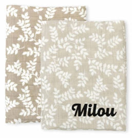 A Little Lovely Company Hydrofiele doek 2 pak: Bladeren - taupe