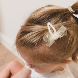 Your Little Miss ♥ Baby haarspeldjes met twist en linten strik - cream organza