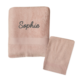 Handdoek geborduurd met naam + washandje - Roze