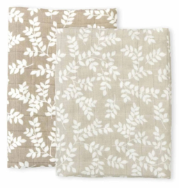 A Little Lovely Company Hydrofiele doek 2 pak: Bladeren - taupe