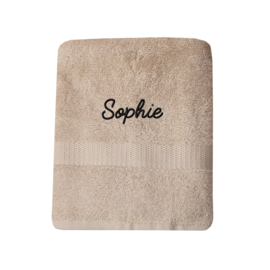 Badlaken geborduurd met naam - Taupe