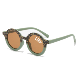 Baby- en kinder zonnebril UV400 rond - Salie / Luipaard