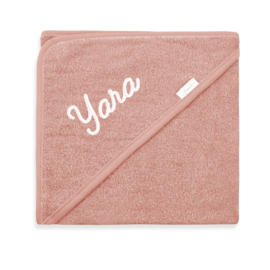 Badcape sandstone pink extra groot met naam/naam & figuur.