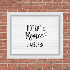 Geboortesticker 'Hoera... geboren met hartjes'