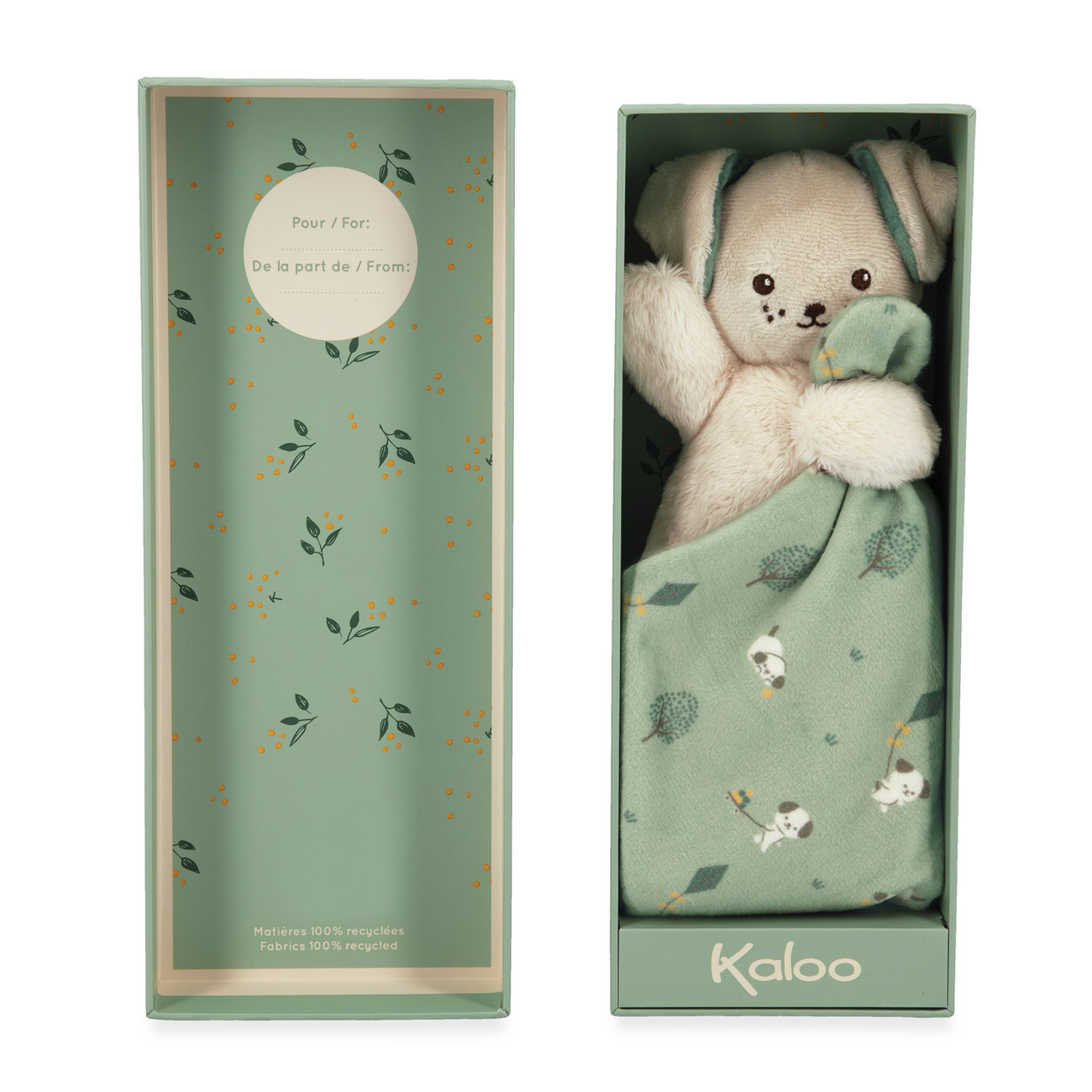 Kaloo knuffeldoekje hond green in cadeaudoos