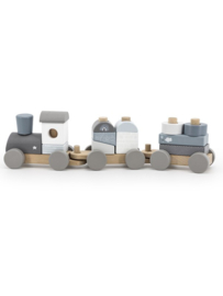 Label-label Houten trein blue met gegevens naar wens
