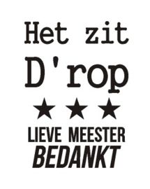 Sticker voor snoeppot Het jaar zit d'rop meester of juf