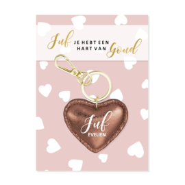 Sleutelhanger + Kaart - Juf je hebt een hart van Goud | Brons