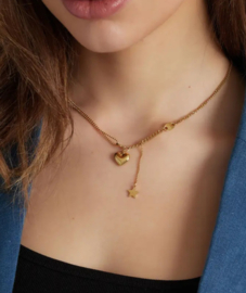 Ketting met hart en ster bedel - goud