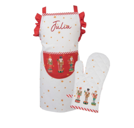 Clayre and Eef kinderschort + ovenwant christmas wit met rood