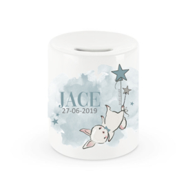 Blue Bunnies Spaarpot met naam/datum