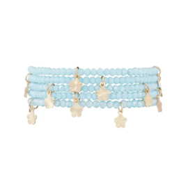 Dubbele armband met bloem bedels - lichtblauw