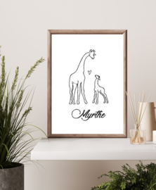 Poster lijntekening giraf met naam