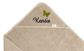 Badcape xl beige met ontwerp/naam naar wens