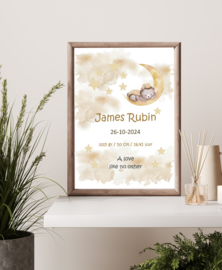 Poster beertje op maan met naam