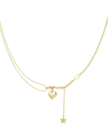 Ketting met hart en ster bedel - goud