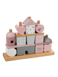 Label-label Houten stapelhuisje roze