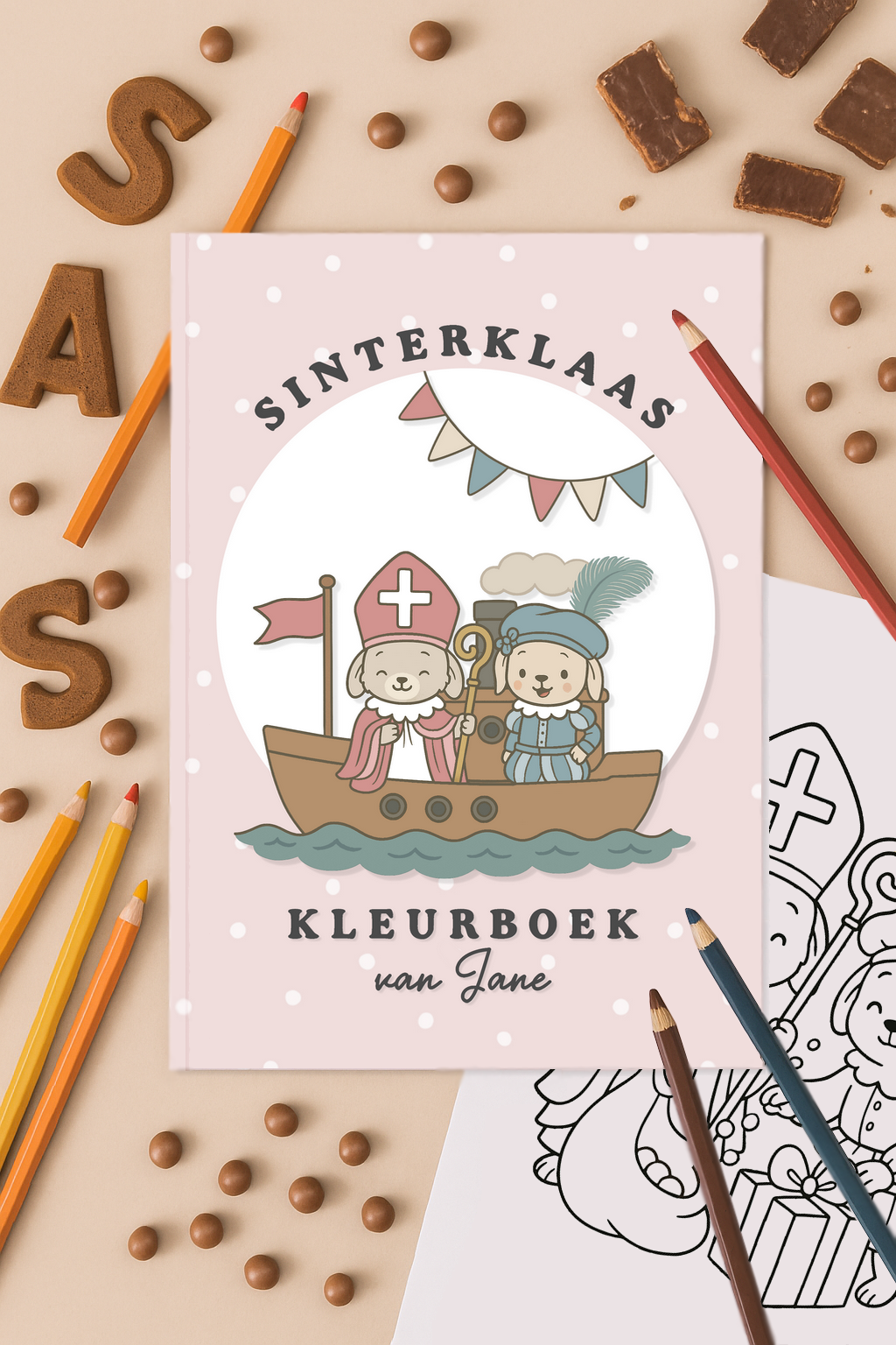 Sinterklaas kleurboek met naam | Roze