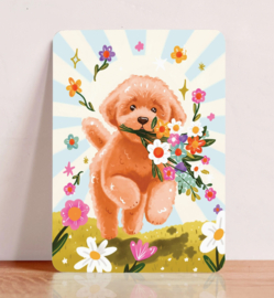 Kaart - Dog with flowers