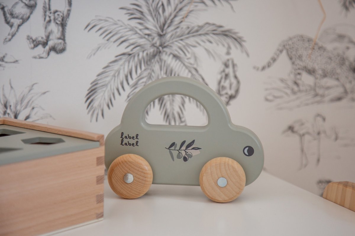 Label Label Houten auto olive green met/zonder naam