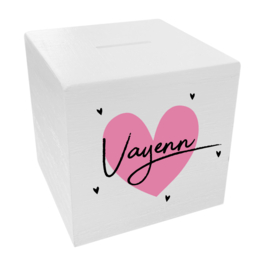 Houten Spaarpot - Naam + Hart