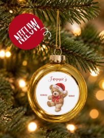 Kerstbal - Vintage Teddy - Naam + First Christmas.