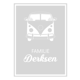 Zandstraal raamsticker Familienaam retro busje