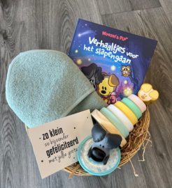Gevulde Cadeaumand - woezel en pip groen