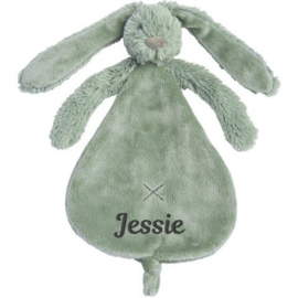 Happy horse knuffeldoekje old green rabbit  met naam