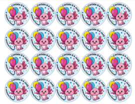 Velletje bedrukte stickers axolotl met naam naar wens