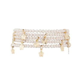 Dubbele armband met bloem bedels - beige/goud