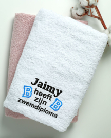 Handdoek zwemdiploma b met naam