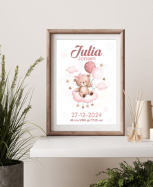 Poster beertje op wolk met naam