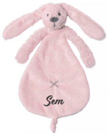Happy horse knuffeldoekje konijn roze met naam