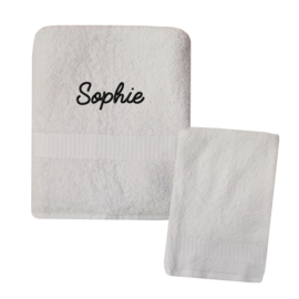Handdoek geborduurd met naam + washandje - Wit