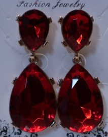 Oorbel steker Dangle art. 2910 - rood/goudkleur