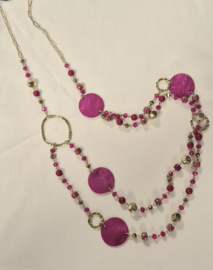 Ketting lang art. 3118 - fuchsia/goudkleur