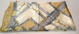 Luxe vierkante shawl met riem/gesp-motief - crème/beige/grijs